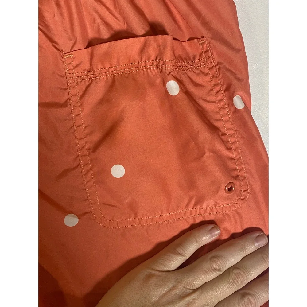 H&M‎ Men's Medium Coral White Polka Dot Lined Drawstring Swim Trunks